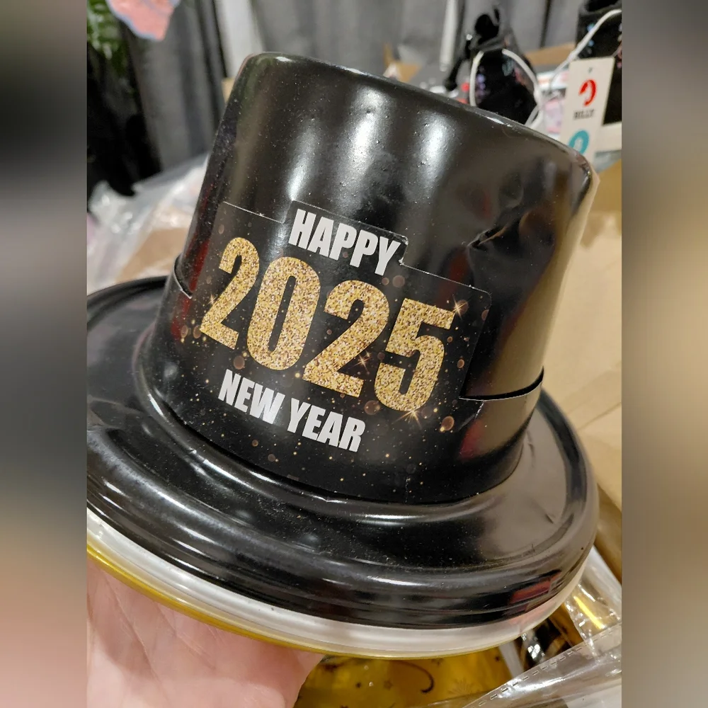 48 Piece Happy New Year 2025 Black and Gold Party Hat